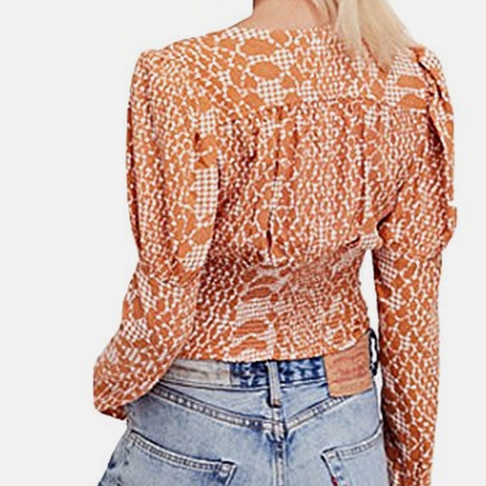 Free People Orange Patterned Blouse - Picture 2 of 7